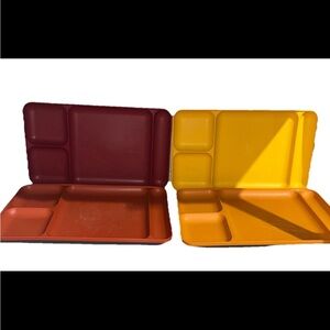 Vintage Tupperware Divided Food Lunch Trays 1535 Yellow Red Orange Burnt Orange